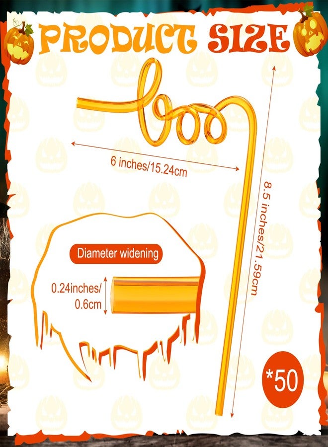 Potchen 50 Pcs Halloween Boo Straws Decoration Bulk Funny Orange Plastic Straws Halloween Fall Thanksgiving Party Gifts Supplies Spooky Ghost Birthday Wedding Favors Decorations - Image 2